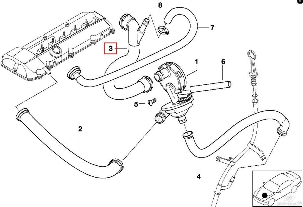 Cano derivado de ventilação de cárter (de separador de óleo) BMW 11617504535 preço, a partir de 24,74 USD