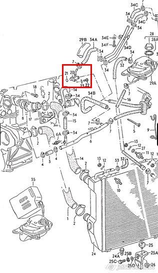 074121143C VAG Flange do sistema de esfriamento (união em T)
