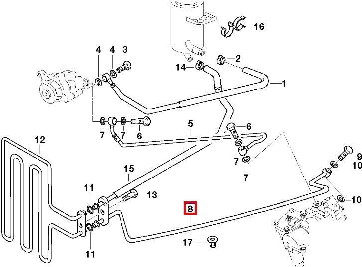 32411094205 BMW Mangueira da Direção hidrâulica assistida de pressão baixa, desde a cremalheira (do mecanismo) até o radiador