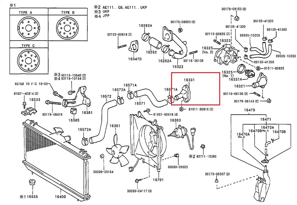 1633102050 Toyota Flange do sistema de esfriamento (união em T)