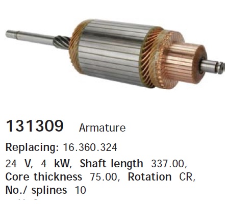 Induzido (rotor) do motor de arranco Cargo 131309 preço, a partir de 106,10 USD