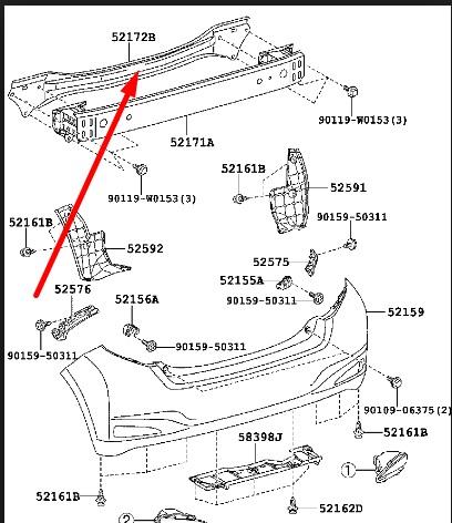 521720D020 Toyota Reforçador do pára-choque traseiro