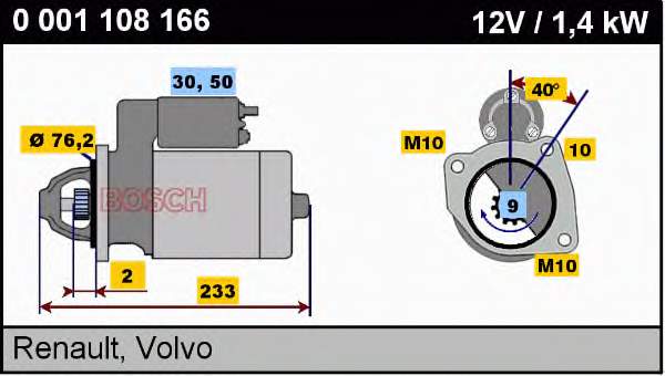 Motor de arranco Renault (RVI) 0001108166 preço, a partir de 61,25 USD