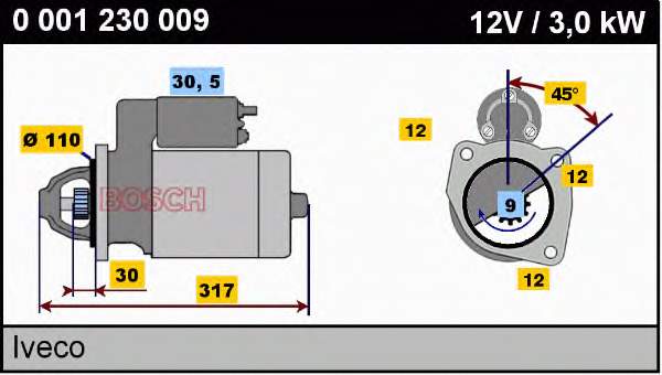 Motor de arranco Bosch 0001230009 preço, a partir de 226,41 USD