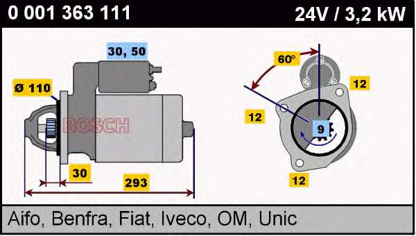 Motor de arranco Bosch 0001363111 preço, a partir de 223,04 USD