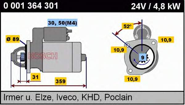 Motor de arranco 0001364301 Bosch
