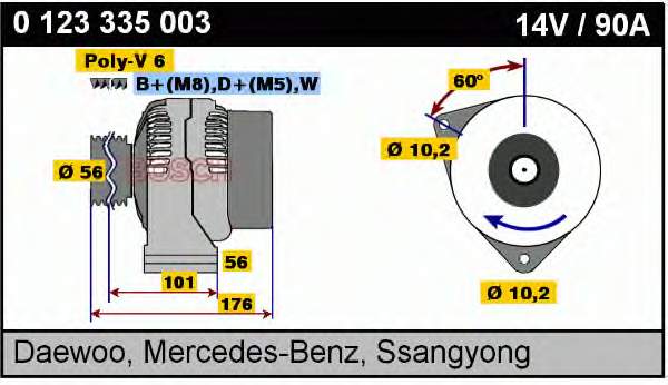Gerador Bosch 0123335003 preço, a partir de 197,53 USD