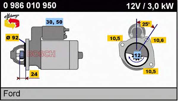 0986010950 Bosch Motor de arranco