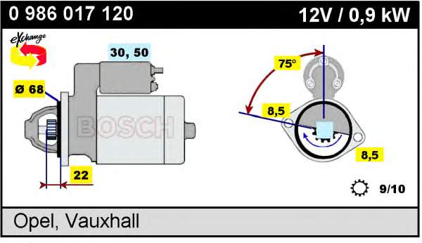 0986017120 Bosch Motor de arranco