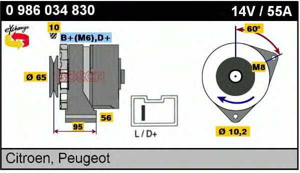 Gerador Bosch 0986034830 preço, a partir de 80,02 USD