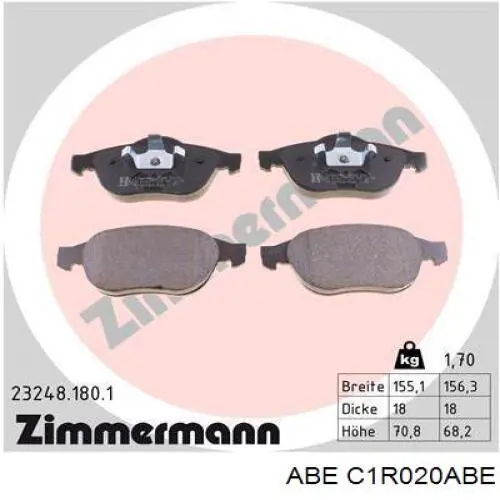 Compre C1R020ABE ABE Sapatas do freio dianteiras de disco