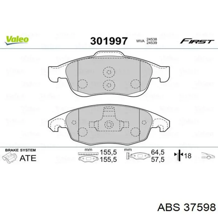Compre 37598 ABS Sapatas do freio dianteiras de disco