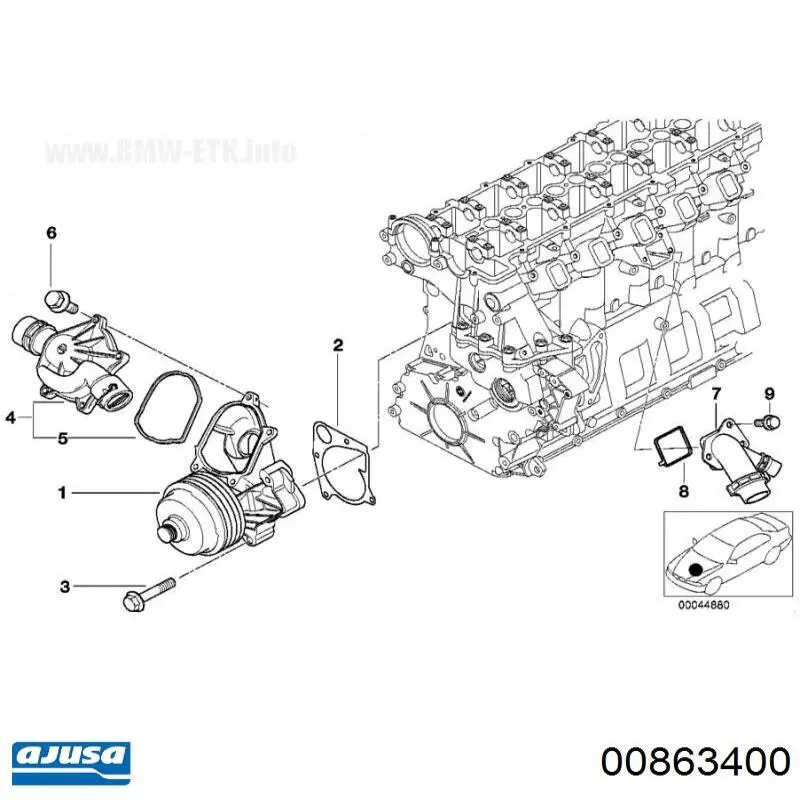 Vedante do flange (da união em T) do sistema de esfriamento Ajusa 00863400 preço, a partir de 5,91 USD