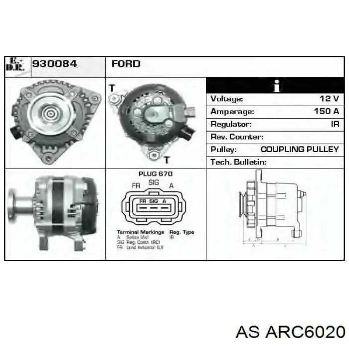 Eixo de diodos do gerador Ford 4M5T10300UA