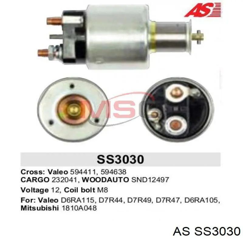 Relê retrator do motor de arranco AS/Auto Storm SS3030