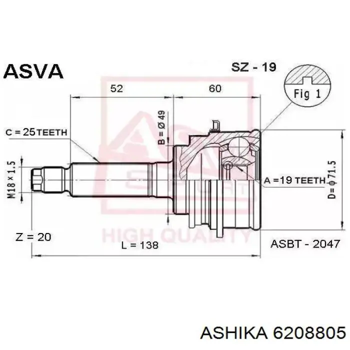 Junta homocinética externa dianteira Ashika 6208805 preço, a partir de 44,64 USD