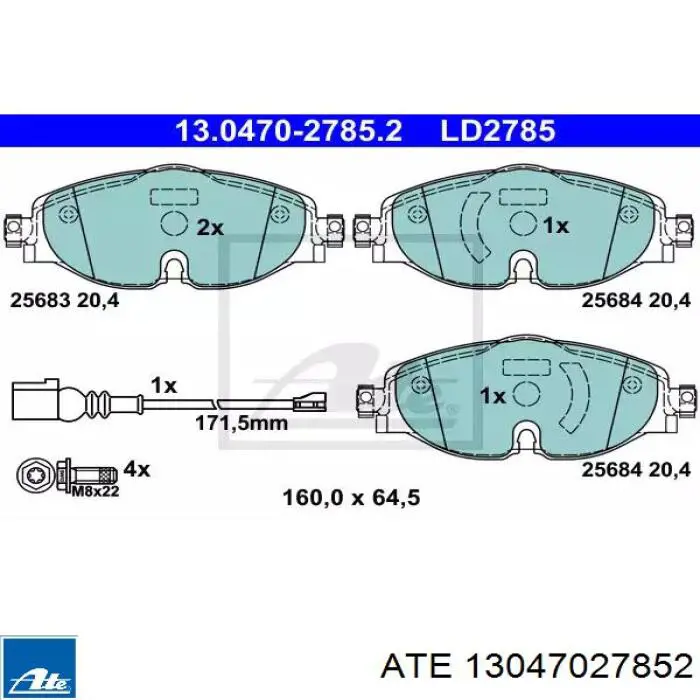 13047027852 ATE Sapatas do freio dianteiras de disco