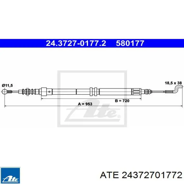 24372701772 ATE Cabo traseiro direito/esquerdo do freio de estacionamento