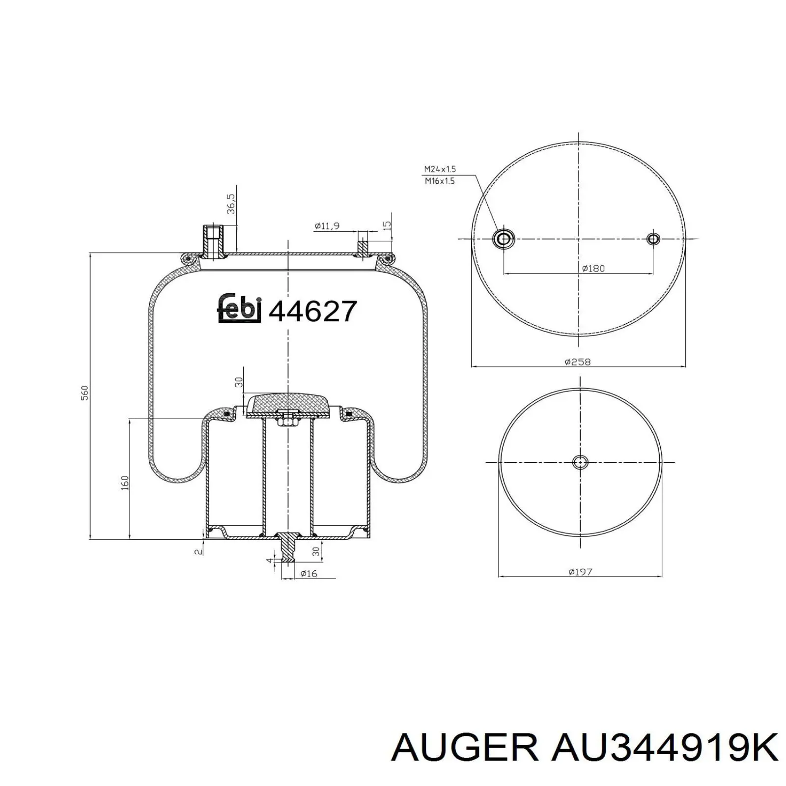 AU344919K Auger Coxim pneumático (suspensão de lâminas pneumática) do eixo dianteiro