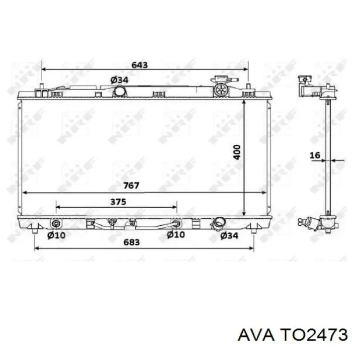 Radiador de esfriamento de motor AVA TO2473 preço, a partir de 127,42 USD