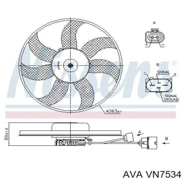 VN7534 AVA Ventilador elétrico de esfriamento montado (motor + roda de aletas) esquerdo