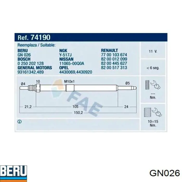 Vela de incandescência Beru GN026 preço, a partir de 14,16 USD