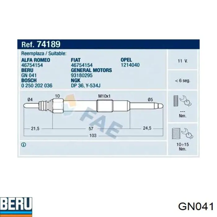 Vela de incandescência Beru GN041 preço, a partir de 8,72 USD