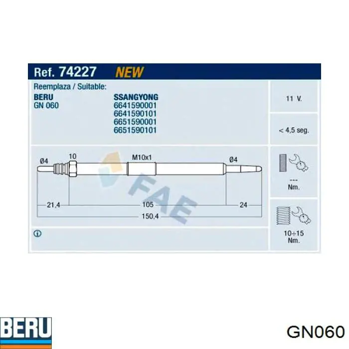 Vela de incandescência Beru GN060 preço, a partir de 17,72 USD