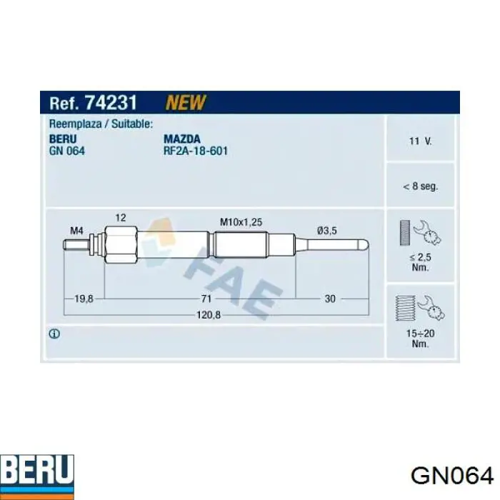Vela de incandescência GN064 Beru
