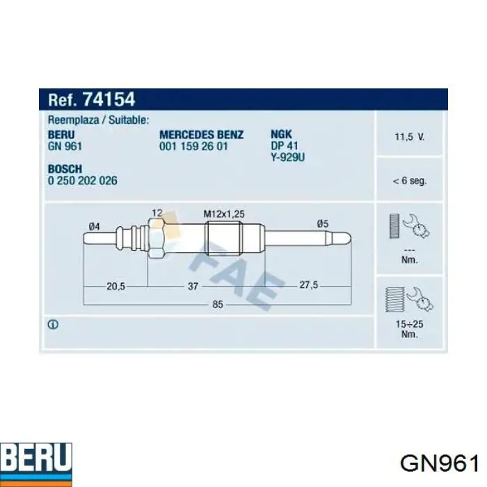 Vela de incandescência Beru GN961 preço, a partir de 10,97 USD