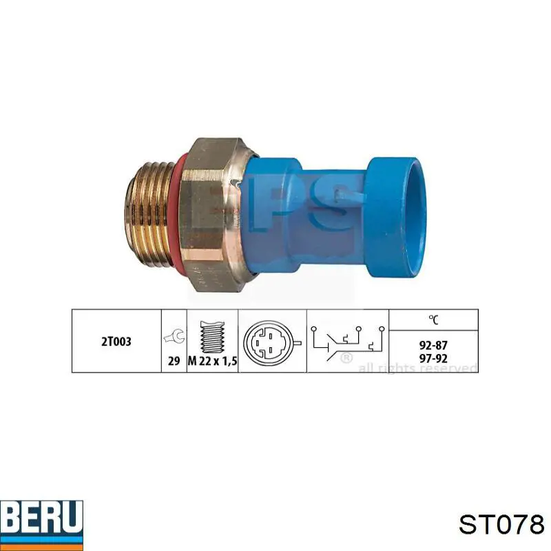 Sensor de temperatura do fluido de esfriamento (de ativação de ventilador do radiador) Beru ST078 preço, a partir de 24,93 USD