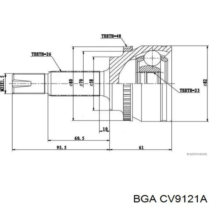 CV9121A BGA Junta homocinética externa dianteira