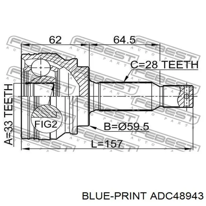 Junta homocinética externa dianteira ADC48943 Blue Print