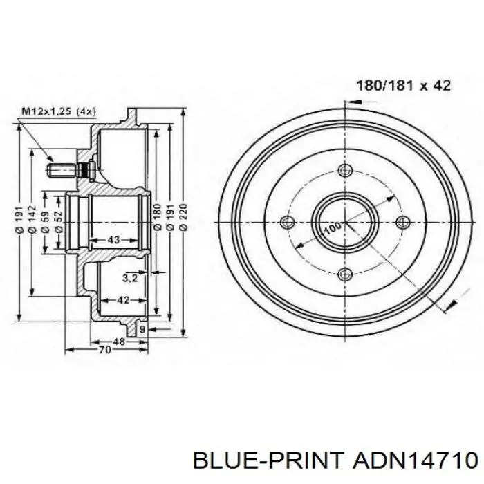 Tambor do freio traseiro ADN14710 Blue Print