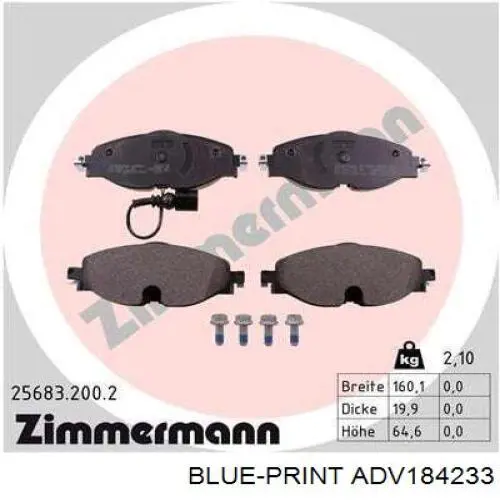 Sapatas do freio dianteiras de disco Blue Print ADV184233 preço, a partir de 35,64 USD