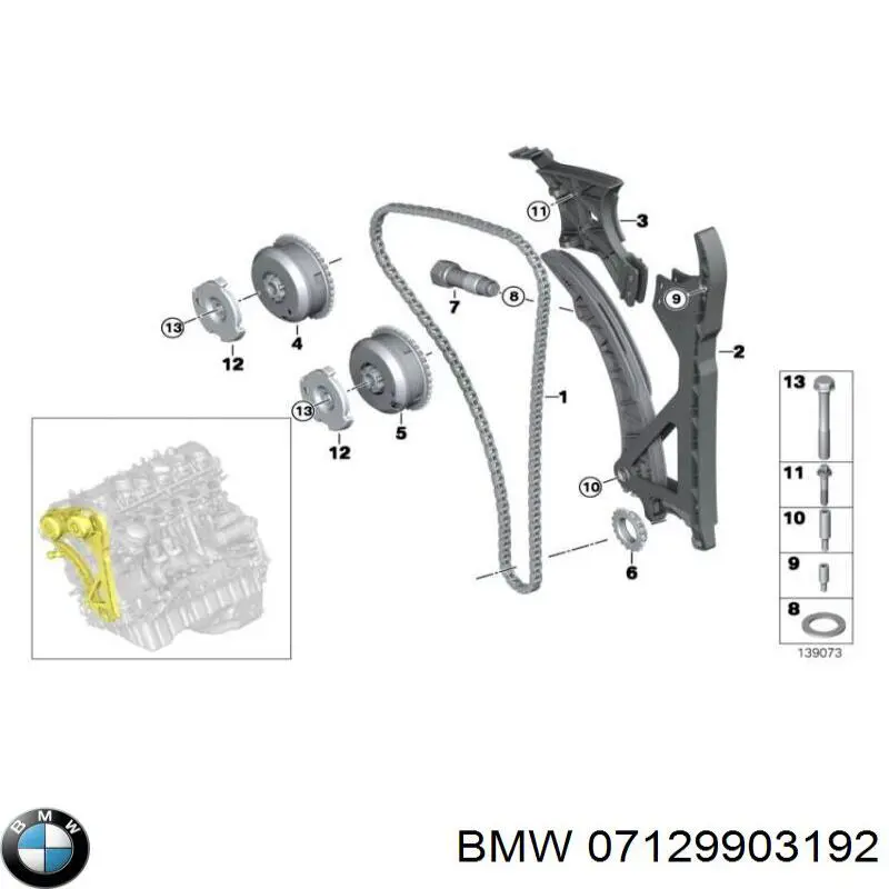 07129903192 BMW Parafuso de reguladora de tensão da cadeia do mecanismo de distribuição de gás