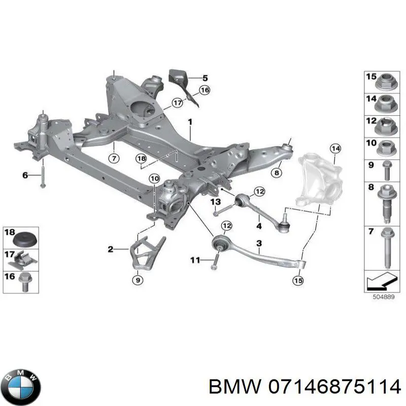07146875114 BMW Porca de parafuso de fixação de braço oscilante dianteiro inferior