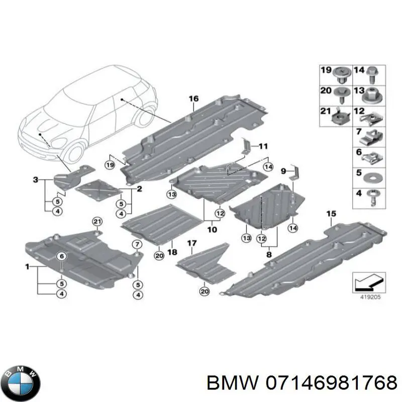 07146981768 BMW Cápsula (prendedor) de fixação do forro do pára-choque do pára-lama dianteiro