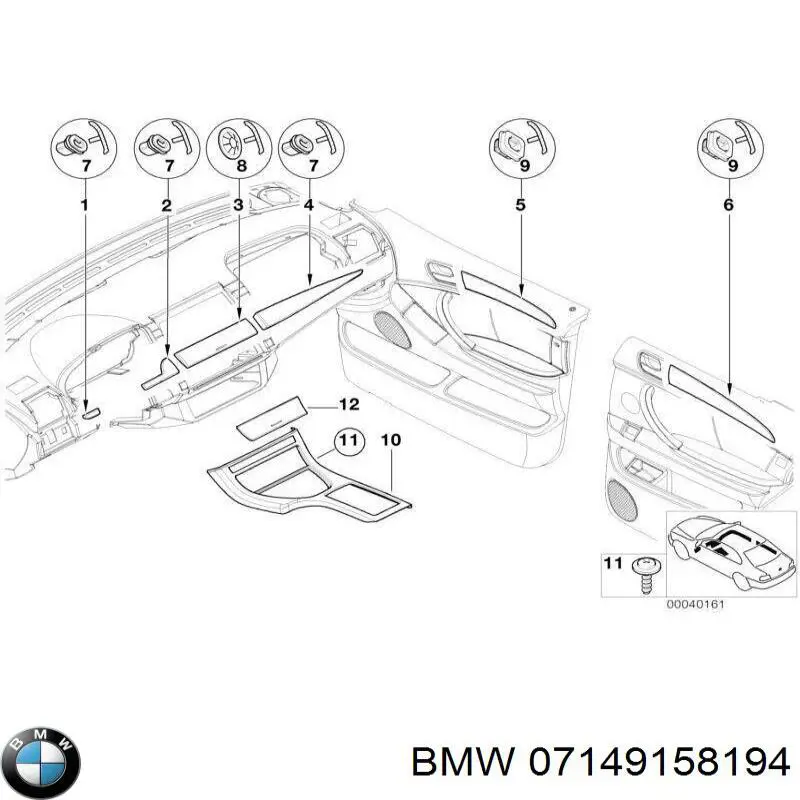 07149158194 BMW Cápsula (prendedor) de revestimento de suporte de carroçaria