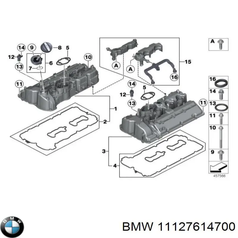 11127614700 BMW Vedante da tampa de válvulas de motor, kit direito
