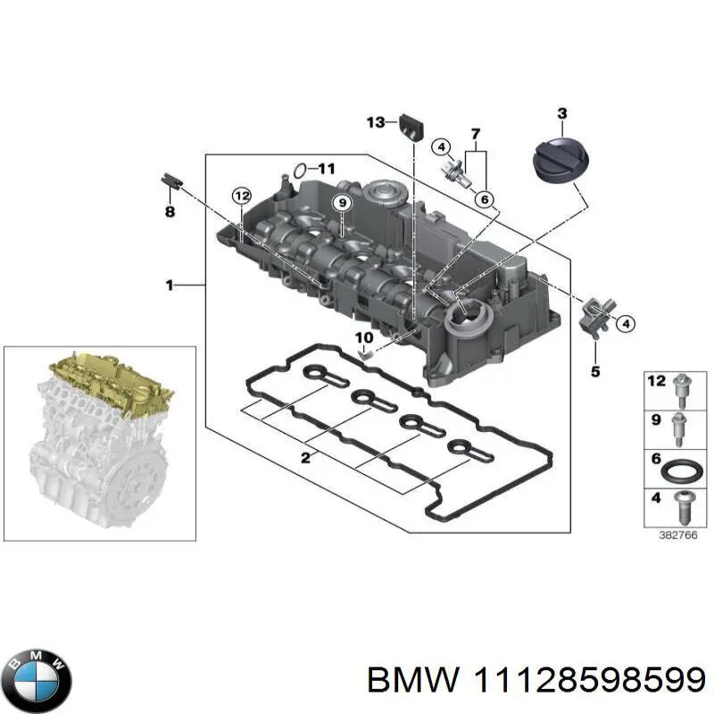 11128598599 BMW Vedante da tampa de válvulas de motor, anel