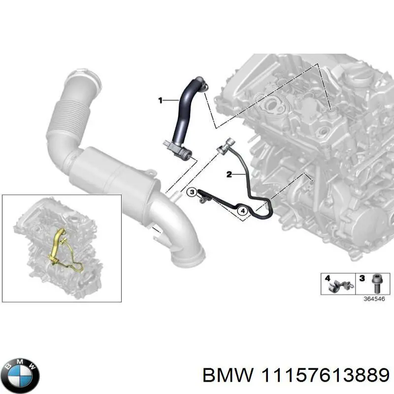 11157613889 BMW Cano derivado de ventilação de cárter (de separador de óleo)