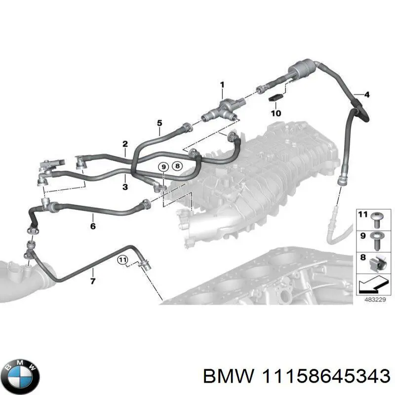 Cano derivado de ventilação de cárter (de separador de óleo) BMW 11158645343 preço, a partir de 36,00 USD