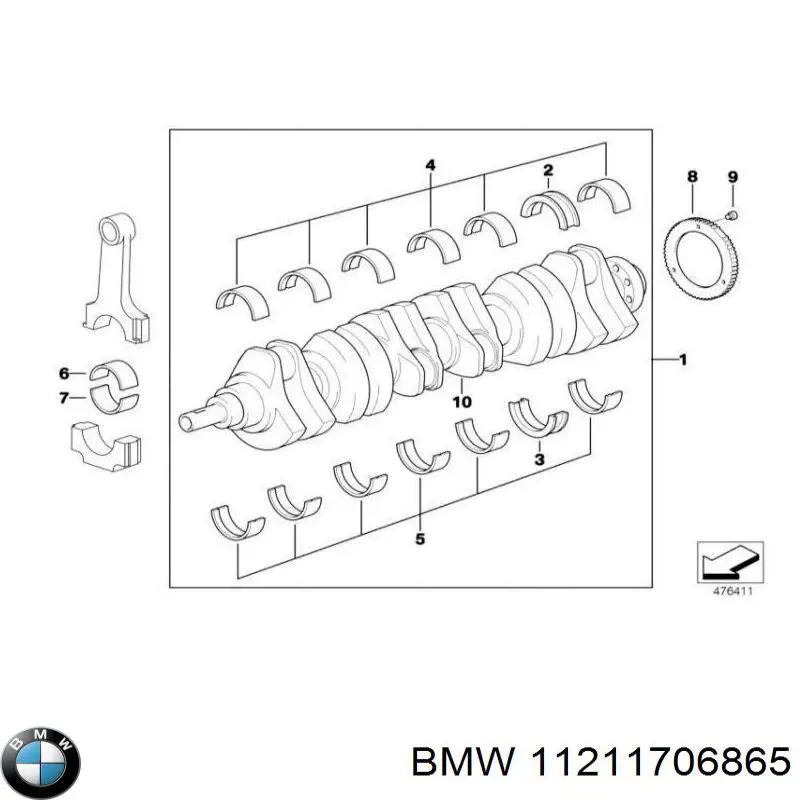 11211706865 BMW Folhas inseridas principais de cambota, kit, 2ª reparação ( + 0,50)