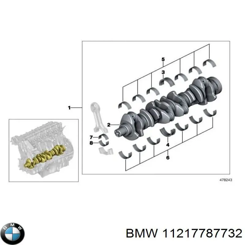 11217787732 BMW Folhas inseridas principais de cambota, kit, 1ª reparação ( + 0,25)