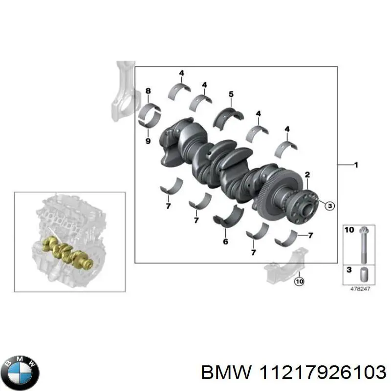 11217926103 BMW Folhas inseridas principais de cambota, kit, 1ª reparação ( + 0,25)