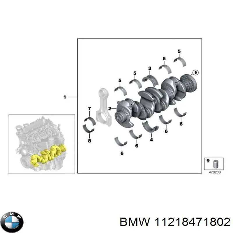 11218471802 BMW Folhas inseridas principais de cambota, kit, 1ª reparação ( + 0,25)