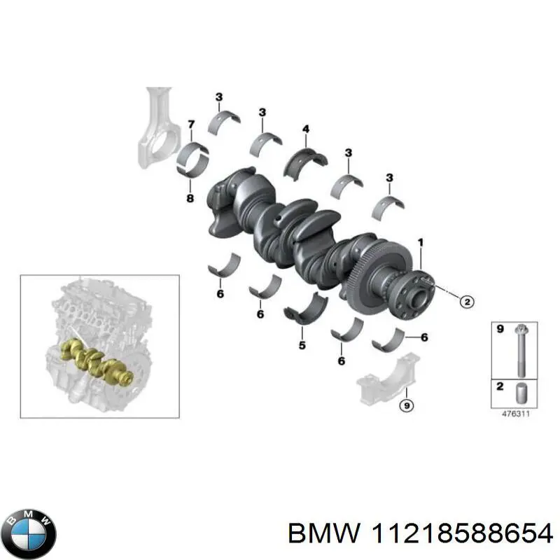 11218588654 BMW Folhas inseridas principais de cambota, kit, 1ª reparação ( + 0,25)