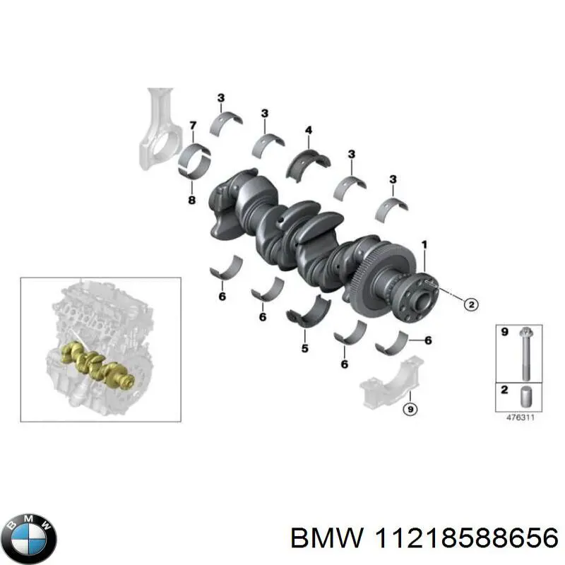 11218588656 BMW Folhas inseridas principais de cambota, kit, 1ª reparação ( + 0,25)