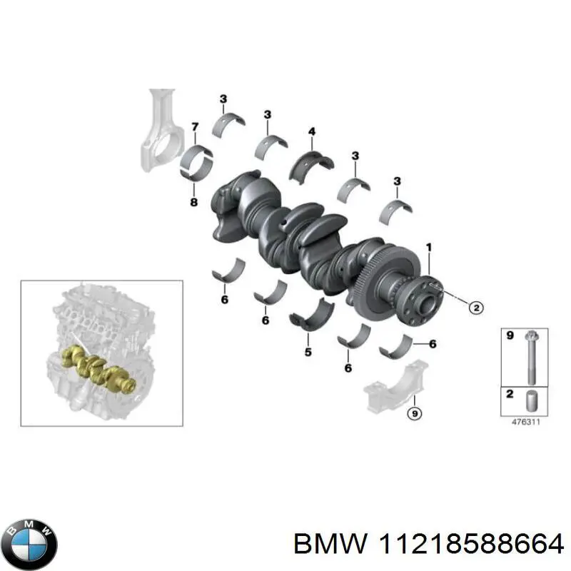 11218588664 BMW Folhas inseridas principais de cambota, kit, 1ª reparação ( + 0,25)
